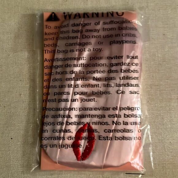 Silk reusable pink facemask with dark pink stitched lips.  Limited release. NWT - Picture 3 of 5